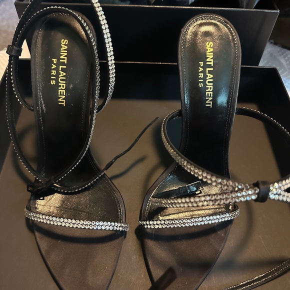 Saint Laurent Gippy Crystal Ankle-Strap Sandals - Picture 1 of 7